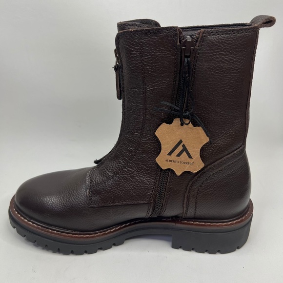 NWT ALBERTO TORRESI GENUINE LEATHER Mid-Calf Front Side Zip Brown Boots 40 US 9 - Picture 5 of 15